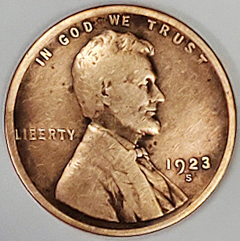 1923-S wheat penny reverse showing S mintmark detail below ONE CENT inscription