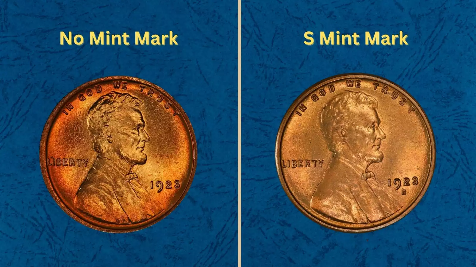 Historical view of the US Mint or group of 1923 Lincoln wheat pennies showing various circulated grades